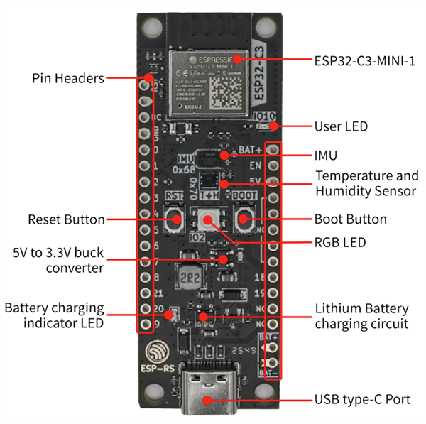 Mechanical Drawing - Espressif Systems ESP32-C3-DevKit-RUST-2 Development Kit